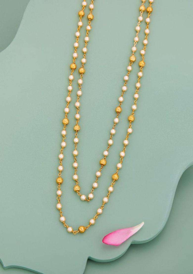 Temple Pearl Gold-Plated Stone-Studded Chain for Women | Traditional Temple Jewellery for Wedding & Festive Wear | Gift for Her - Indya