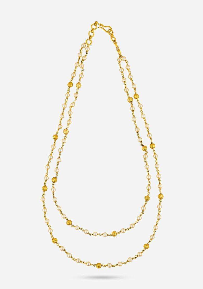 Temple Pearl Gold-Plated Stone-Studded Chain for Women | Traditional Temple Jewellery for Wedding & Festive Wear | Gift for Her - Indya