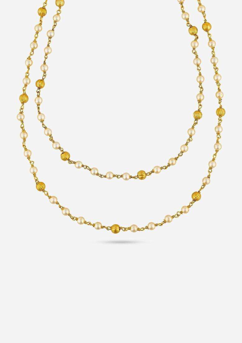 Temple Pearl Gold-Plated Stone-Studded Chain for Women | Traditional Temple Jewellery for Wedding & Festive Wear | Gift for Her - Indya