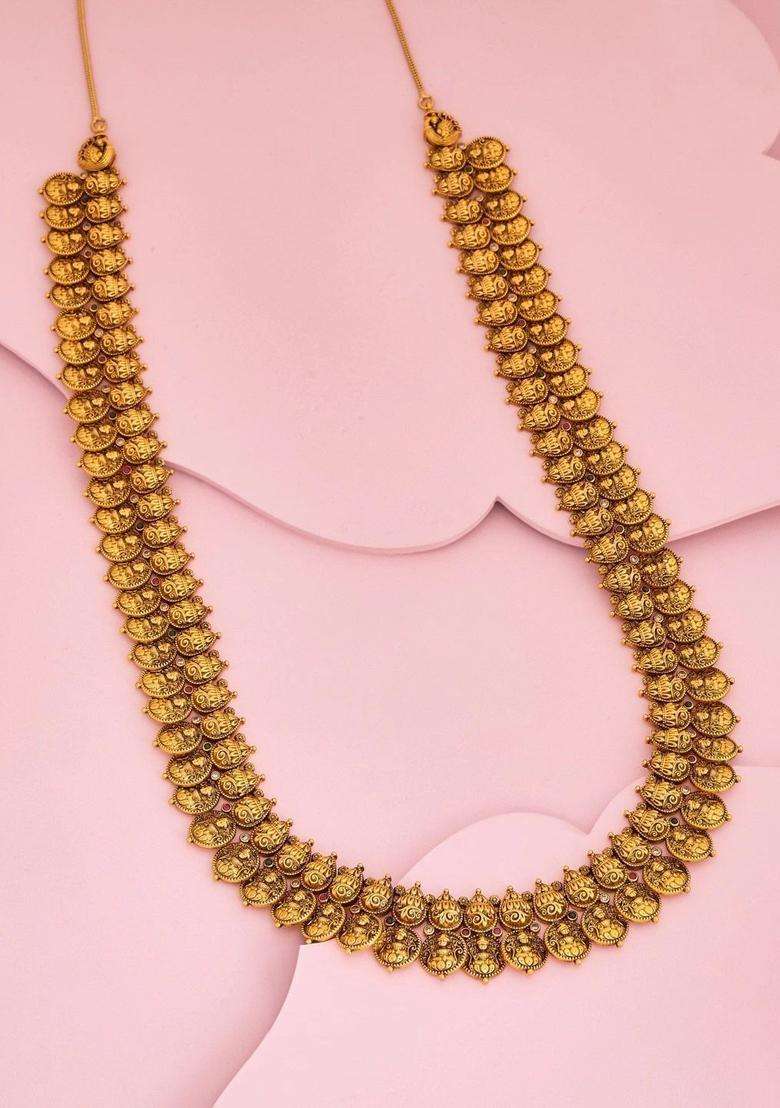 Copper Gold-Plated Temple Necklace for Women | Traditional Temple Jewellery for Wedding & Festive Wear | Gift for Her - Indya