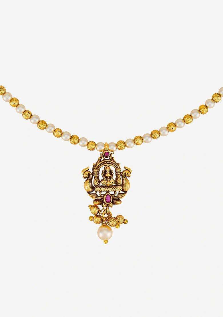 Copper Gold-Plated Temple Necklace for Women | Traditional Temple Jewellery for Wedding & Festive Wear | Gift for Her - Indya