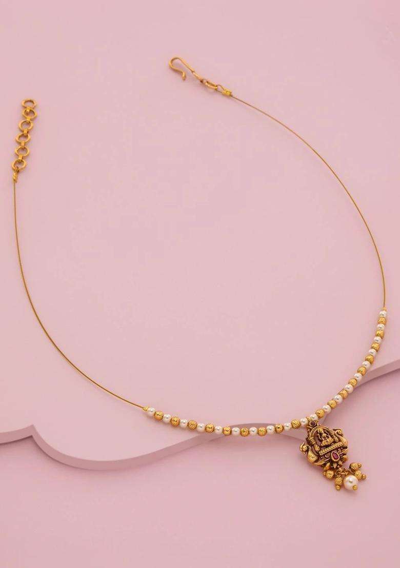 Copper Gold-Plated Temple Necklace for Women | Traditional Temple Jewellery for Wedding & Festive Wear | Gift for Her - Indya