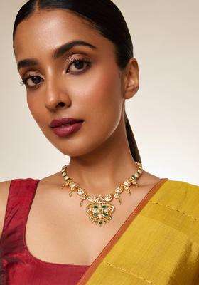 Gold-Plated Stones Studded & Beaded Temple Necklace for Women | Traditional Temple Jewellery for Wedding & Festive Wear | Gift for Her