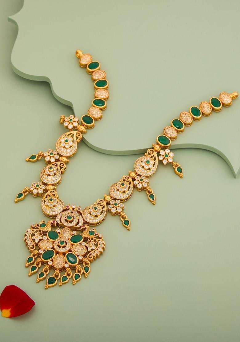 Gold-Plated Stones Studded & Beaded Temple Necklace for Women | Traditional Temple Jewellery for Wedding & Festive Wear | Gift for Her - Indya