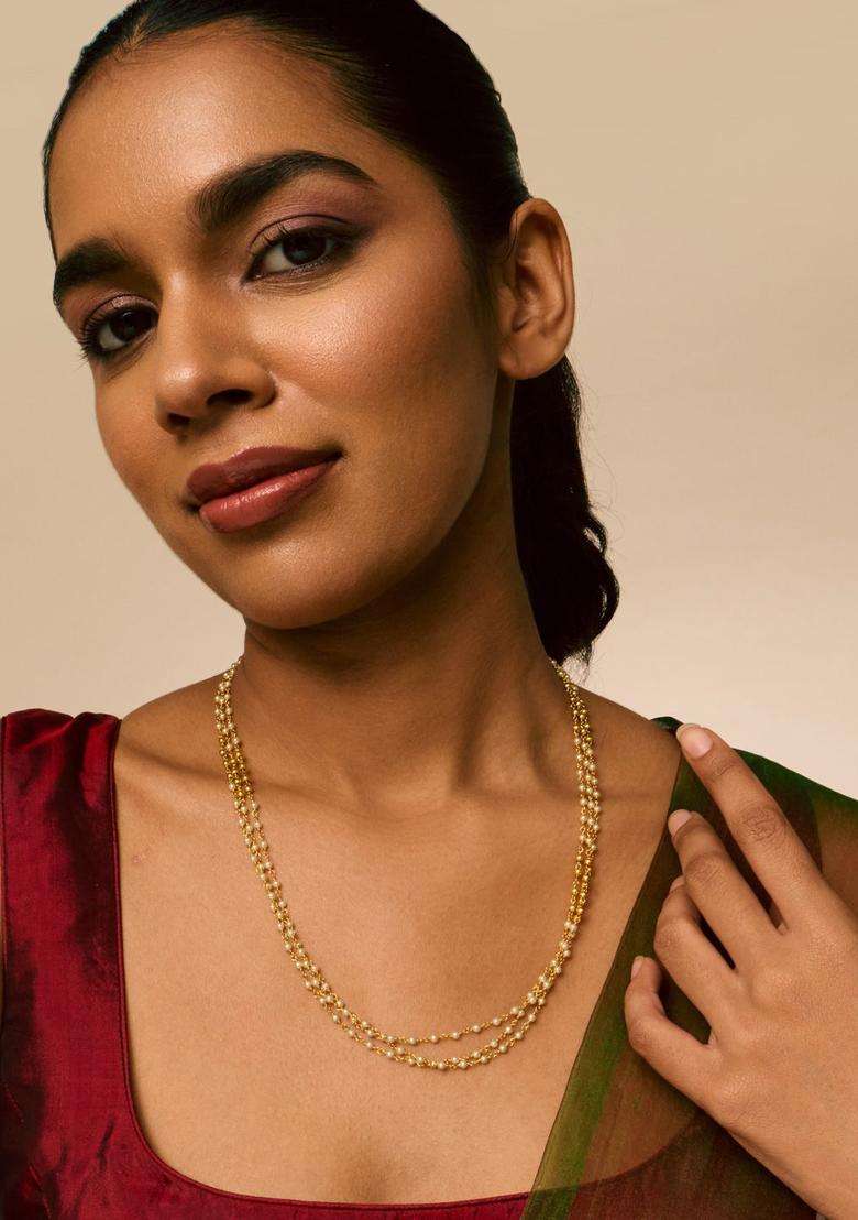 Temple Pearl Gold-Plated Stone-Studded Necklace for Women | Traditional Temple Jewellery for Wedding & Festive Wear | Gift for Her - Indya
