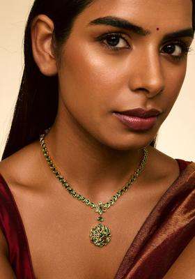 Green Gold-Plated Party Zircon Necklace for Women | Traditional Temple Jewellery for Wedding & Festive Wear | Gift for Her