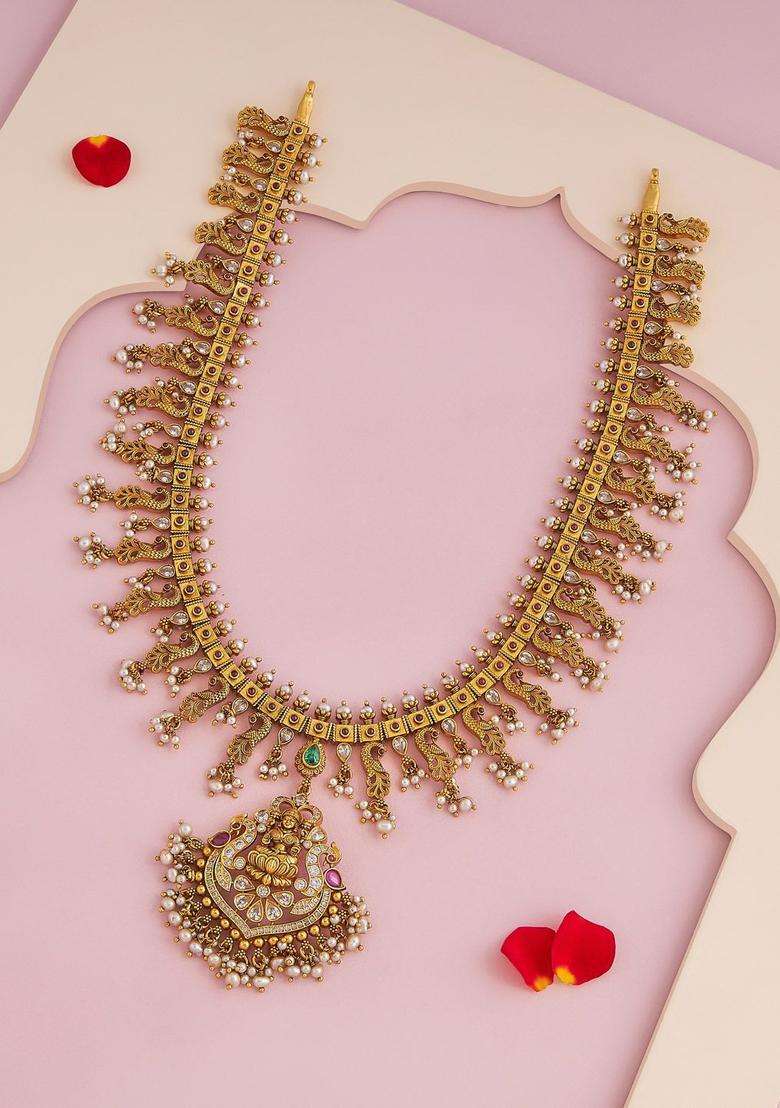 Ruby-Green Oxidised Gold-Plated 92.5 Pure Silver Necklace for Women | Traditional Temple Jewellery for Wedding & Festive Wear | Gift for Her - Indya