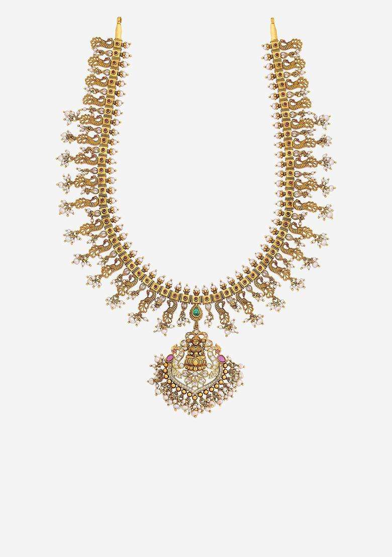 Ruby-Green Oxidised Gold-Plated 92.5 Pure Silver Necklace for Women | Traditional Temple Jewellery for Wedding & Festive Wear | Gift for Her - Indya
