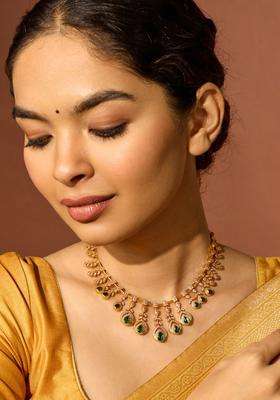 92.5 Pure Silver Gold-Plated Stone Studded Temple Necklace for Women | Traditional Temple Jewellery for Wedding & Festive Wear | Gift for Her