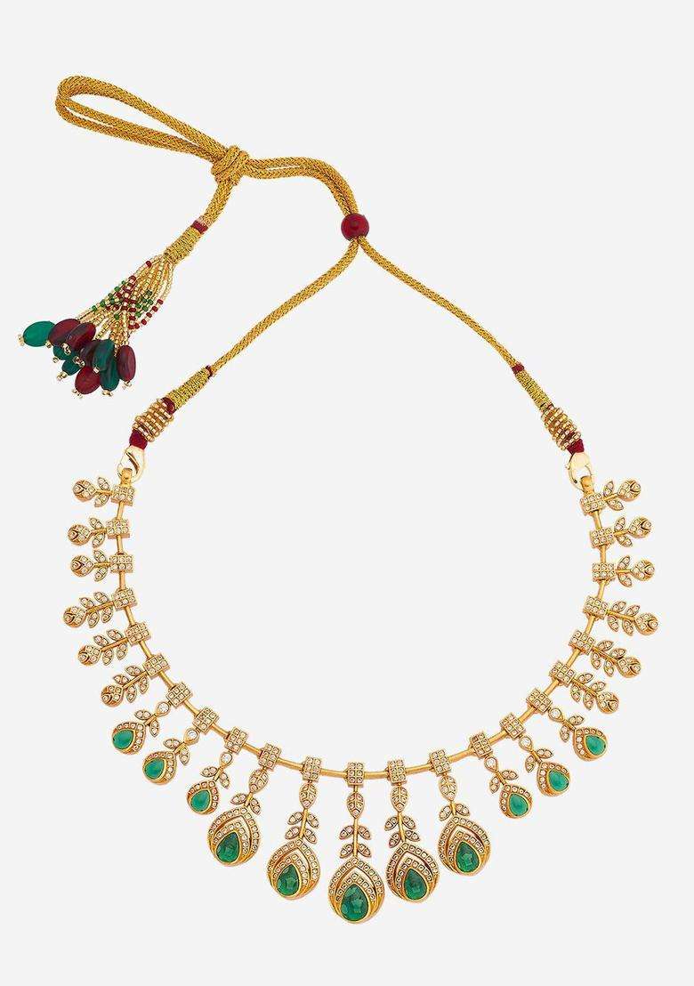 92.5 Pure Silver Gold-Plated Stone Studded Temple Necklace for Women | Traditional Temple Jewellery for Wedding & Festive Wear | Gift for Her - Indya
