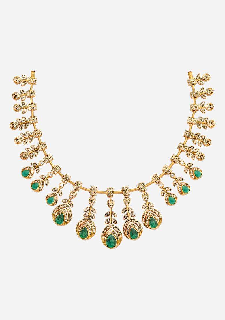 92.5 Pure Silver Gold-Plated Stone Studded Temple Necklace for Women | Traditional Temple Jewellery for Wedding & Festive Wear | Gift for Her - Indya