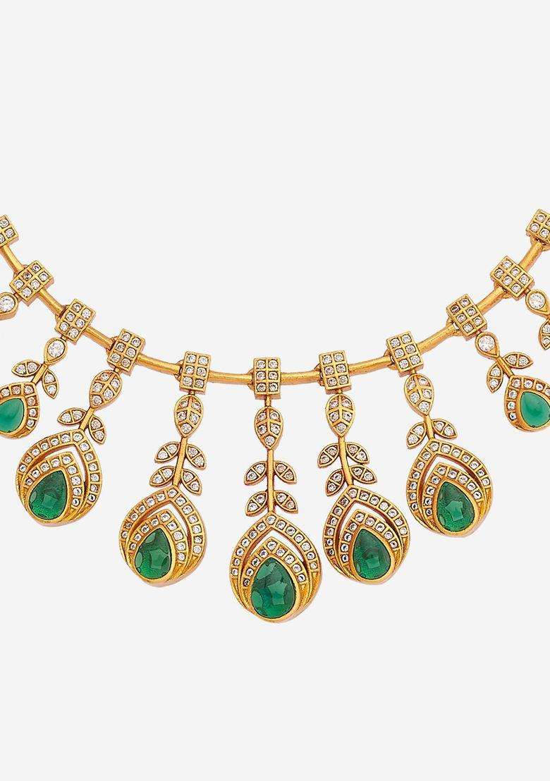 92.5 Pure Silver Gold-Plated Stone Studded Temple Necklace for Women | Traditional Temple Jewellery for Wedding & Festive Wear | Gift for Her - Indya