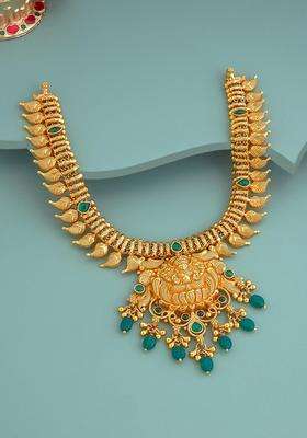 92.5 Pure Silver Gold-Plated Studded & Beaded Temple Necklace for Women | Traditional Temple Jewellery for Wedding & Festive Wear | Gift for Her