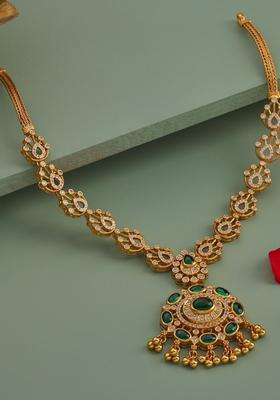 92.5 Pure Silver Gold-Plated Stone Studded Temple Necklace for Women | Traditional Temple Jewellery for Wedding & Festive Wear | Gift for Her