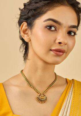 92.5 Pure Silver Gold-Plated Stone Studded Temple Necklace for Women | Traditional Temple Jewellery for Wedding & Festive Wear | Gift for Her