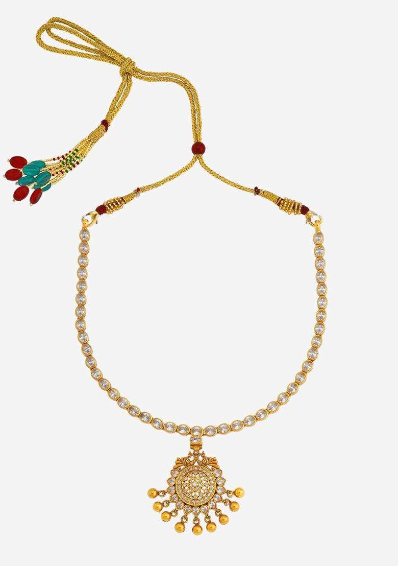 White Silver Gold-Plated Ethnic 92.5 Pure Temple Necklace for Women | Traditional Temple Jewellery for Wedding & Festive Wear | Gift for Her - Indya