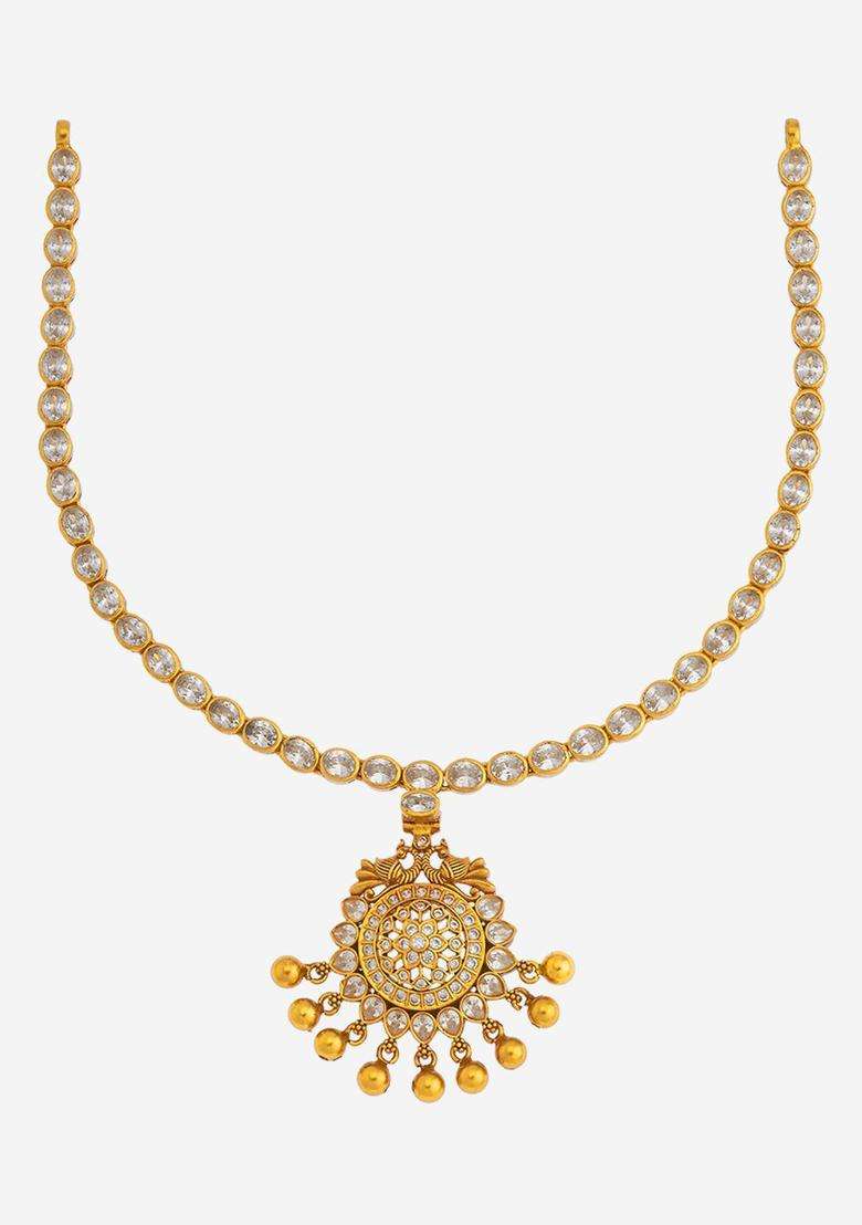 White Silver Gold-Plated Ethnic 92.5 Pure Temple Necklace for Women | Traditional Temple Jewellery for Wedding & Festive Wear | Gift for Her - Indya