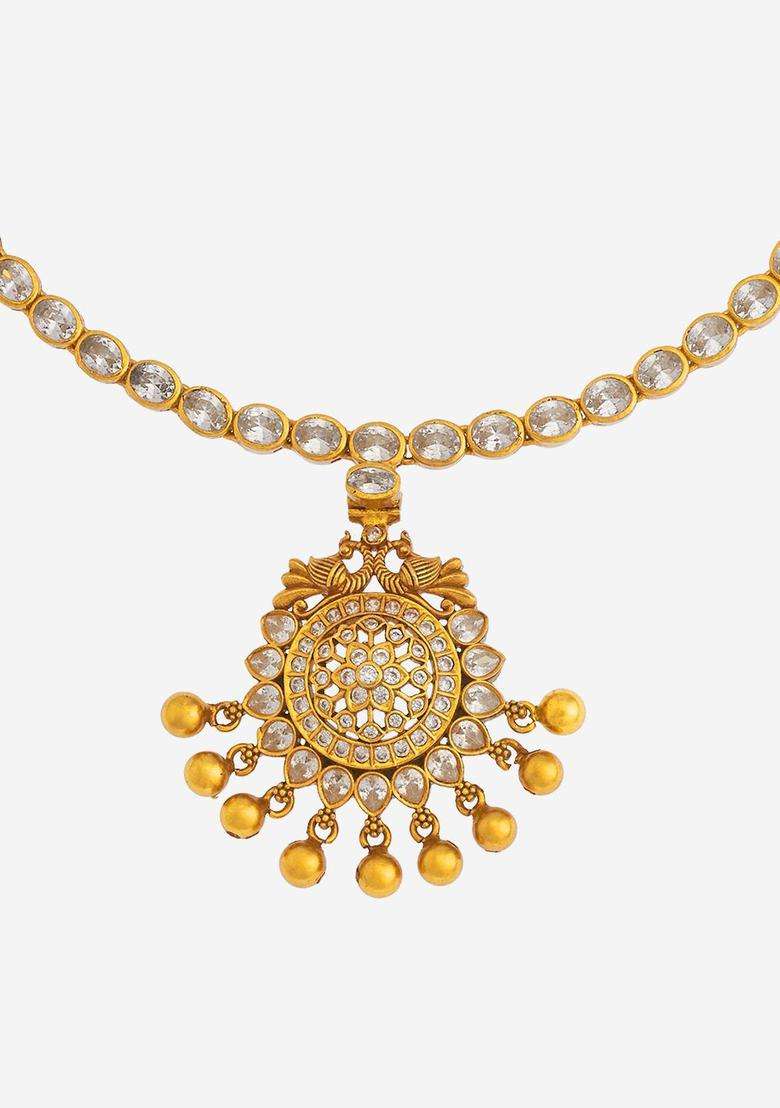 White Silver Gold-Plated Ethnic 92.5 Pure Temple Necklace for Women | Traditional Temple Jewellery for Wedding & Festive Wear | Gift for Her - Indya