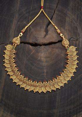 92.5 Pure Silver Gold-Plated Stone Studded Temple Necklace for Women | Traditional Temple Jewellery for Wedding & Festive Wear | Gift for Her