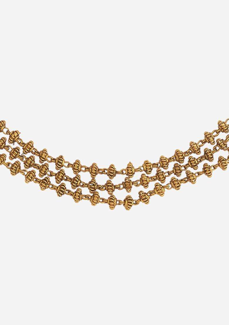 92.5 Pure Silver Gold-Plated Stones Studded Temple Necklace for Women | Traditional Temple Jewellery for Wedding & Festive Wear | Gift for Her - Indya