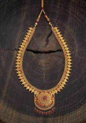92.5 Pure Silver Gold-Plated Stones and Beaded Temple Necklace for Women | Traditional Temple Jewellery for Wedding & Festive Wear | Gift for Her