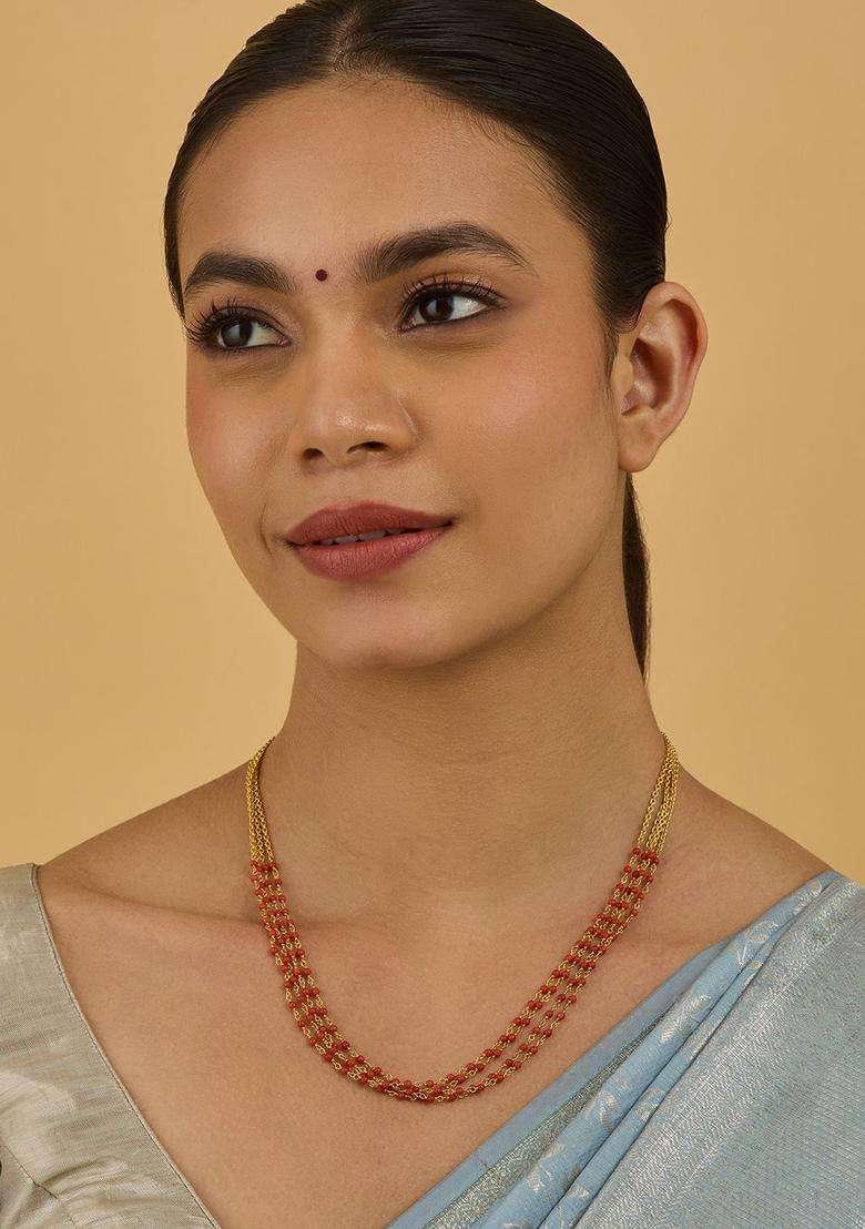 92.5 Pure Silver Gold-Plated Artificial Beaded Temple Necklace for Women | Traditional Temple Jewellery for Wedding & Festive Wear | Gift for Her - Indya