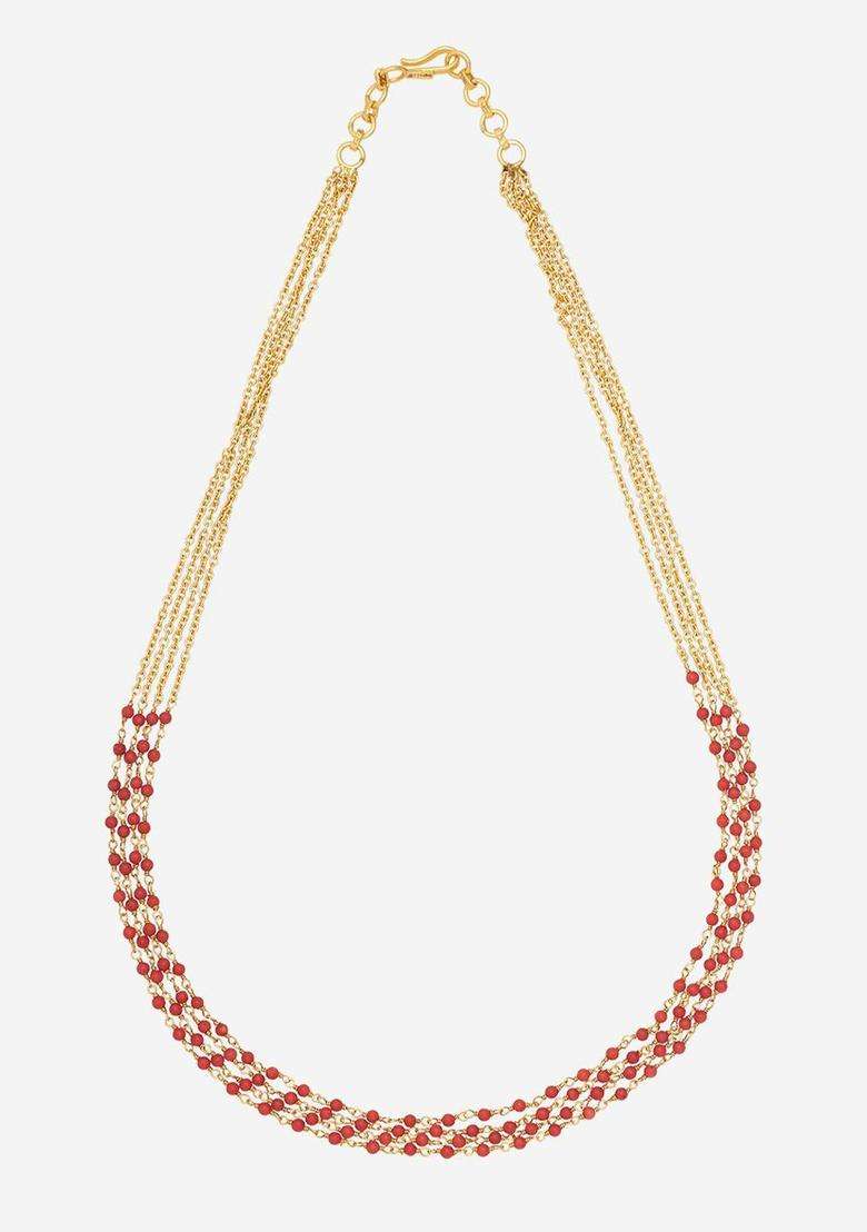92.5 Pure Silver Gold-Plated Artificial Beaded Temple Necklace for Women | Traditional Temple Jewellery for Wedding & Festive Wear | Gift for Her - Indya