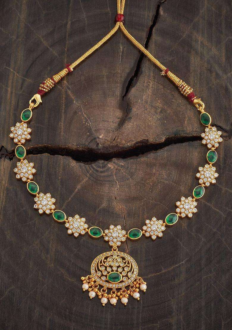 92.5 Pure Silver Gold-Plated Stones Studded Temple Necklace for Women | Traditional Temple Jewellery for Wedding & Festive Wear | Gift for Her - Indya