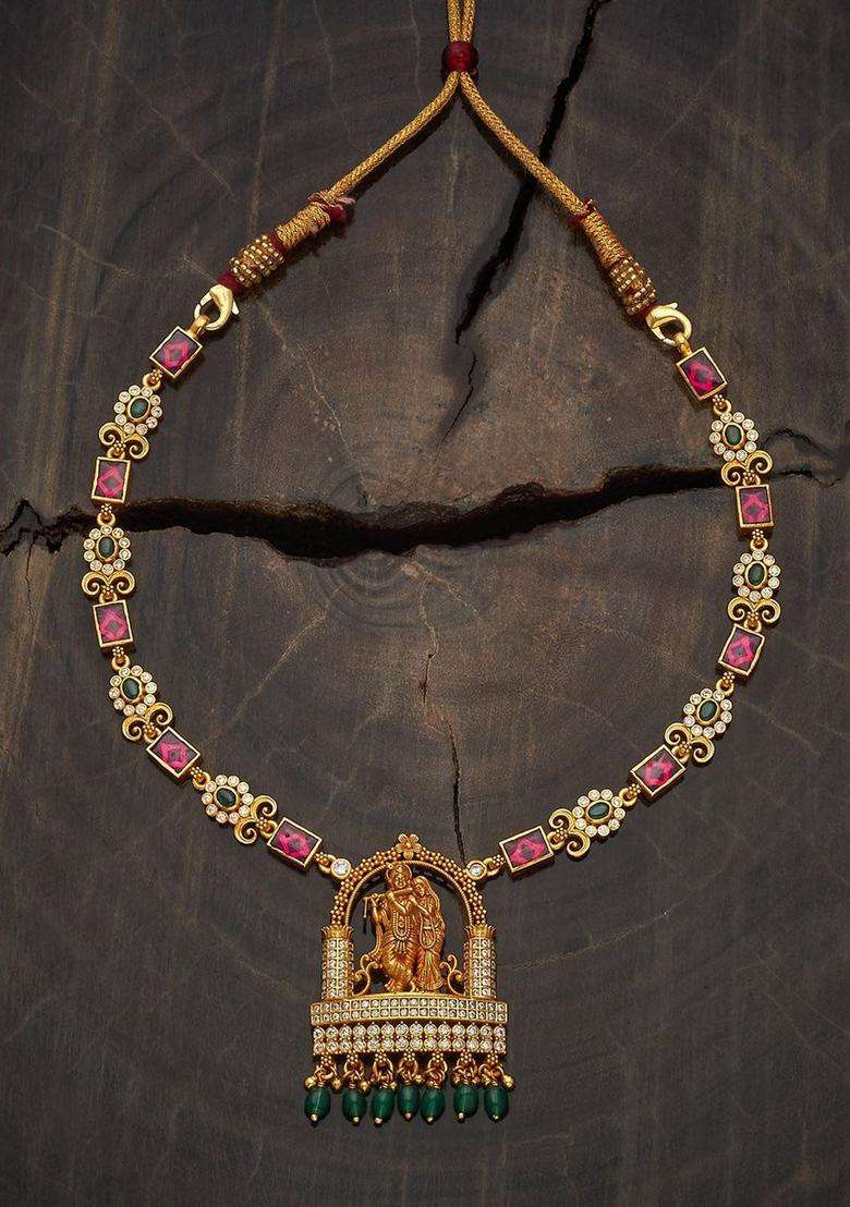 Embellished Bridal 92.5 Silver Gold-Plated Temple Necklace for Women | Traditional Temple Jewellery for Wedding & Festive Wear | Gift for Her - Indya