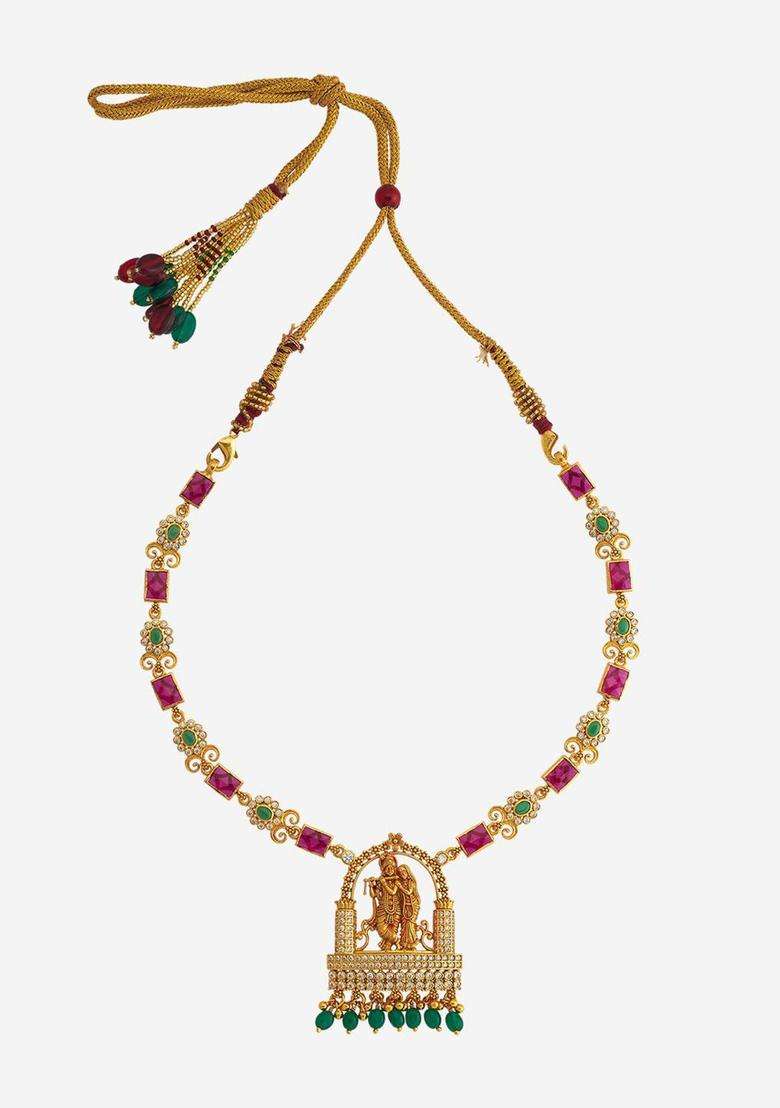 Embellished Bridal 92.5 Silver Gold-Plated Temple Necklace for Women | Traditional Temple Jewellery for Wedding & Festive Wear | Gift for Her - Indya