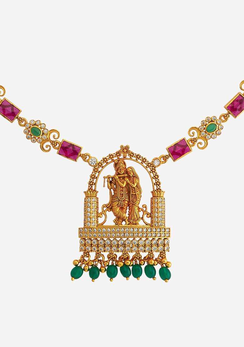 Embellished Bridal 92.5 Silver Gold-Plated Temple Necklace for Women | Traditional Temple Jewellery for Wedding & Festive Wear | Gift for Her - Indya