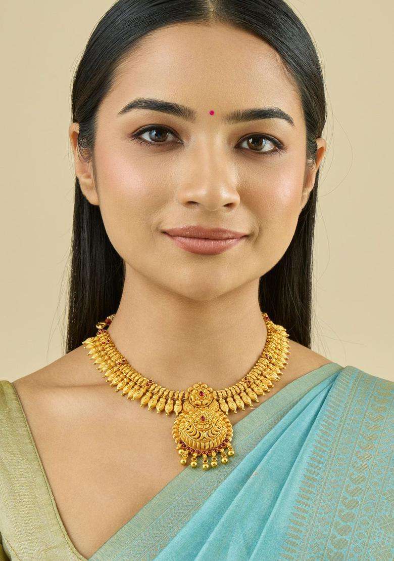 Embellished Bridal 92.5 Silver Gold-Plated Temple Necklace for Women | Traditional Temple Jewellery for Wedding & Festive Wear | Gift for Her - Indya