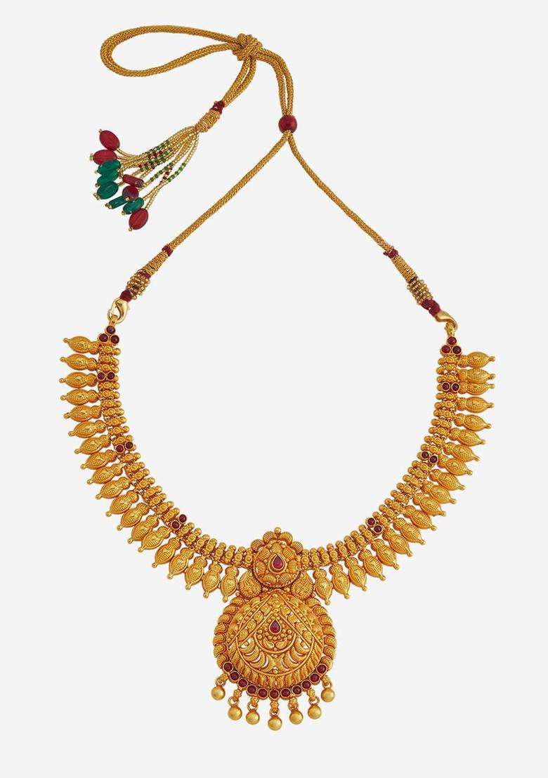 Embellished Bridal 92.5 Silver Gold-Plated Temple Necklace for Women | Traditional Temple Jewellery for Wedding & Festive Wear | Gift for Her - Indya