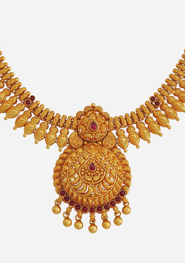 Embellished Bridal 92.5 Silver Gold-Plated Temple Necklace for Women | Traditional Temple Jewellery for Wedding & Festive Wear | Gift for Her - Indya