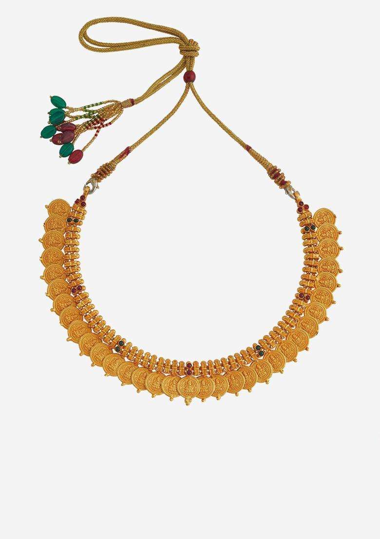 Embellished Bridal 92.5 Silver Gold-Plated Temple Necklace for Women | Traditional Temple Jewellery for Wedding & Festive Wear | Gift for Her - Indya