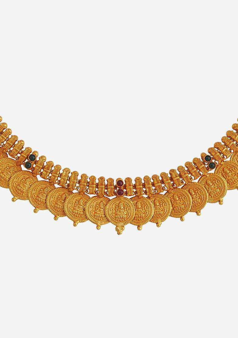 Embellished Bridal 92.5 Silver Gold-Plated Temple Necklace for Women | Traditional Temple Jewellery for Wedding & Festive Wear | Gift for Her - Indya