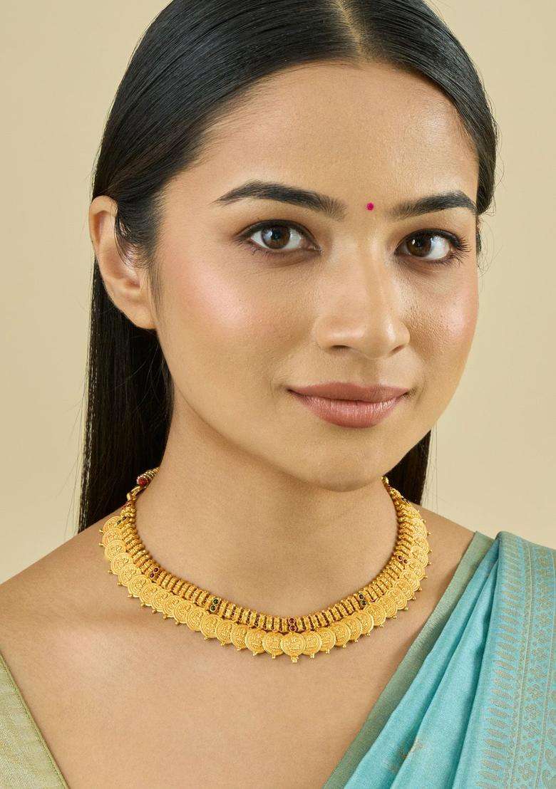 Embellished Bridal 92.5 Silver Gold-Plated Temple Necklace for Women | Traditional Temple Jewellery for Wedding & Festive Wear | Gift for Her - Indya