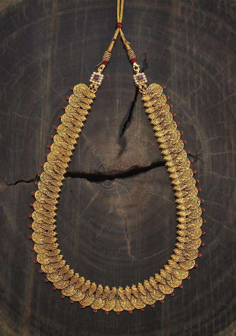 Embellished Bridal 92.5 Silver Gold-Plated Temple Necklace for Women | Traditional Temple Jewellery for Wedding & Festive Wear | Gift for Her - Indya
