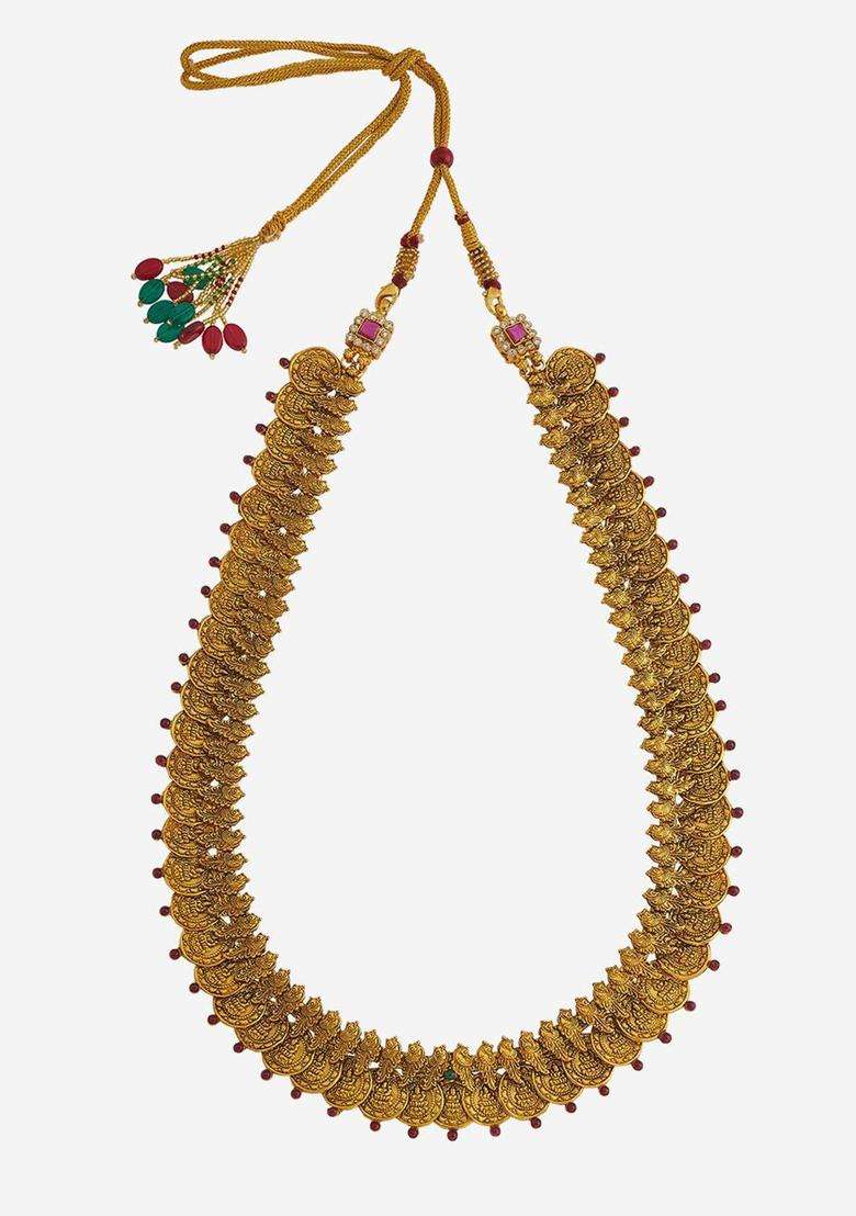 Embellished Bridal 92.5 Silver Gold-Plated Temple Necklace for Women | Traditional Temple Jewellery for Wedding & Festive Wear | Gift for Her - Indya