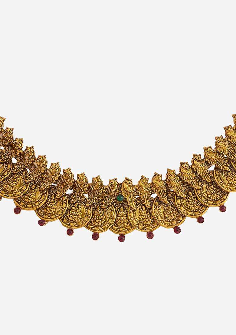 Embellished Bridal 92.5 Silver Gold-Plated Temple Necklace for Women | Traditional Temple Jewellery for Wedding & Festive Wear | Gift for Her - Indya