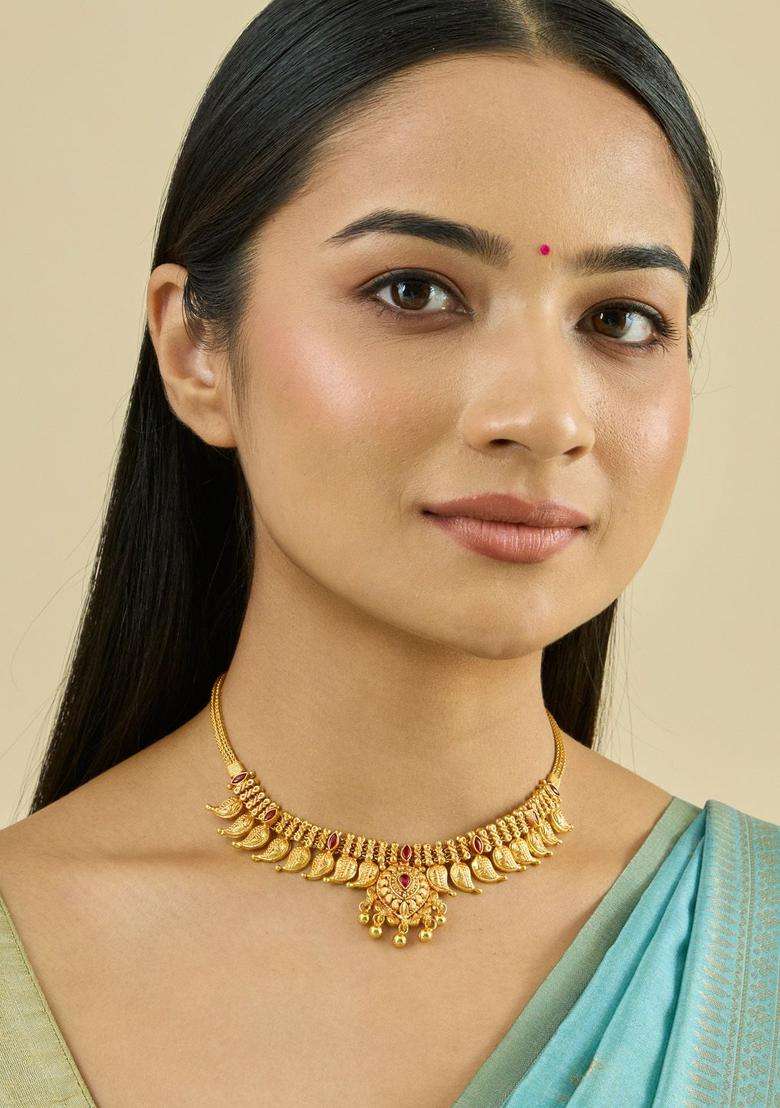 Embellished Bridal 92.5 Silver Gold-Plated Temple Necklace for Women | Traditional Temple Jewellery for Wedding & Festive Wear | Gift for Her - Indya