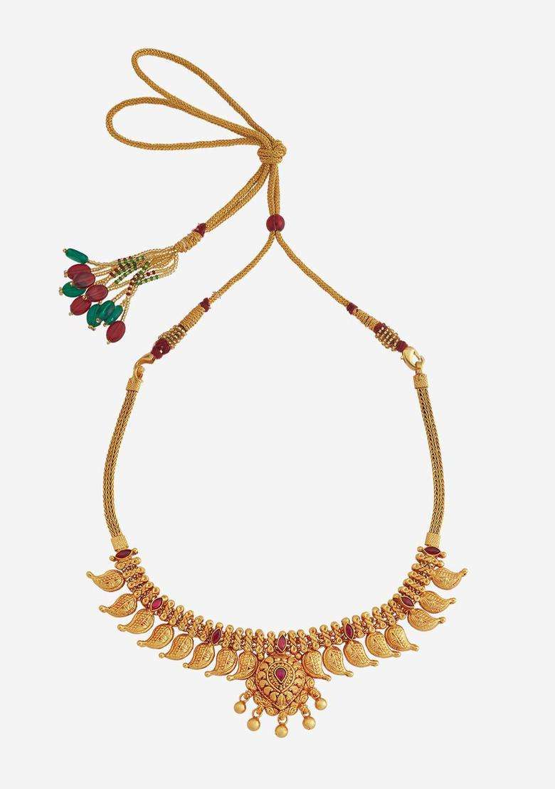 Embellished Bridal 92.5 Silver Gold-Plated Temple Necklace for Women | Traditional Temple Jewellery for Wedding & Festive Wear | Gift for Her - Indya