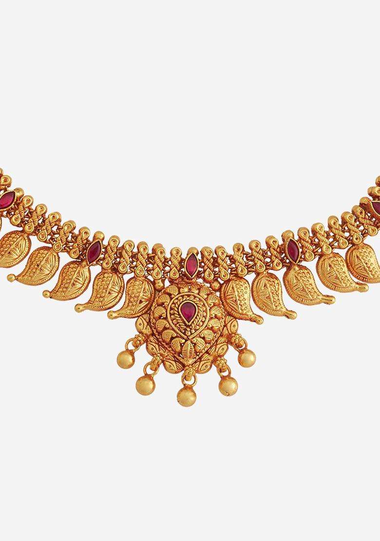 Embellished Bridal 92.5 Silver Gold-Plated Temple Necklace for Women | Traditional Temple Jewellery for Wedding & Festive Wear | Gift for Her - Indya