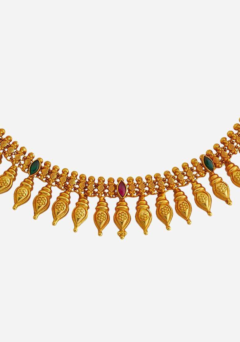 Embellished Bridal 92.5 Silver Gold-Plated Temple Necklace for Women | Traditional Temple Jewellery for Wedding & Festive Wear | Gift for Her - Indya