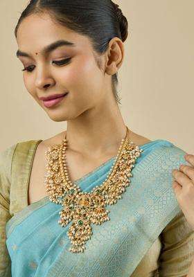 Embellished Bridal 92.5 Silver Gold-Plated Stone Necklace for Women | Traditional Temple Jewellery for Wedding & Festive Wear | Gift for Her
