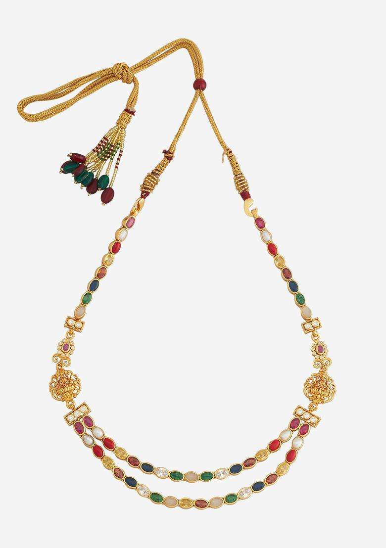 Embellished Bridal 92.5 Pure Silver Gold-Plated Temple Necklace with CZ Stone for Women | Traditional Temple Jewellery for Wedding & Festive Wear | Gift for Her - Indya