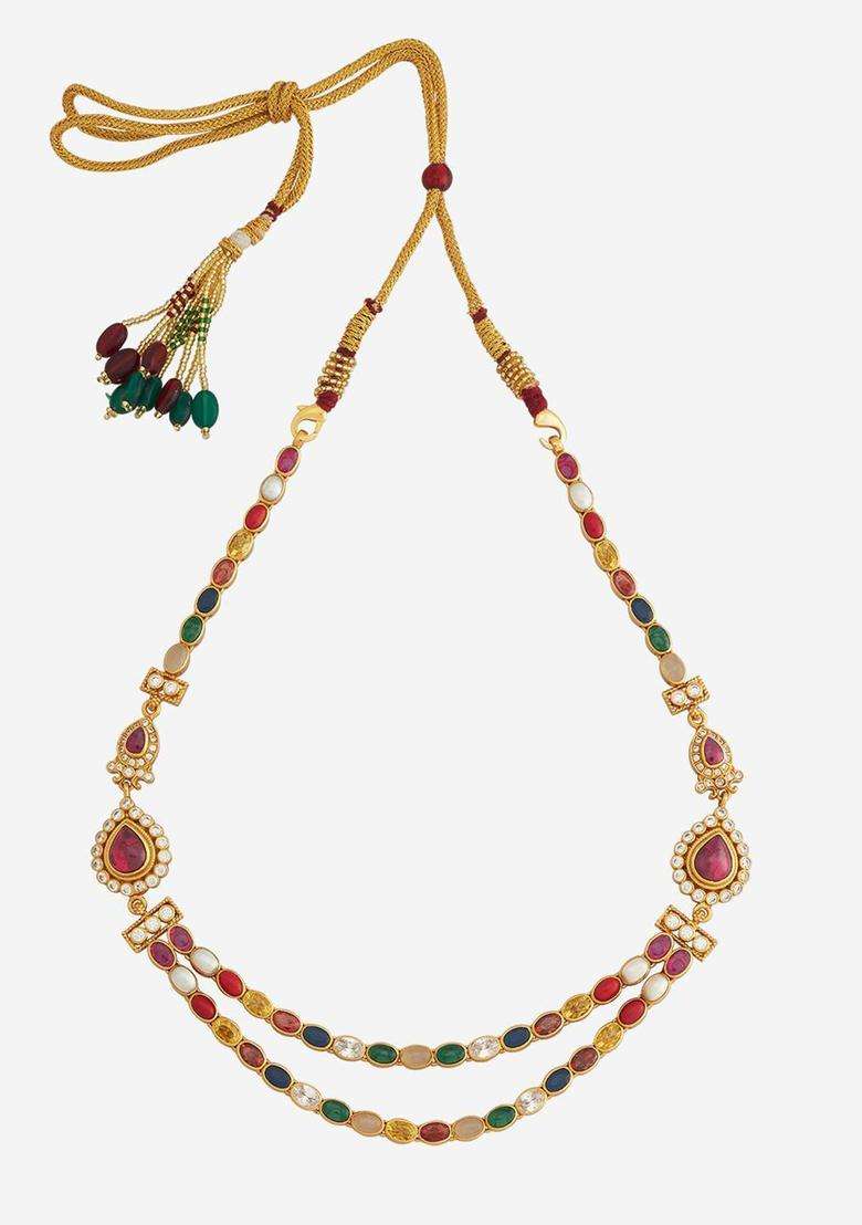 Embellished Bridal 92.5 Pure Silver Gold-Plated Temple Necklace with CZ Stone for Women | Traditional Temple Jewellery for Wedding & Festive Wear | Gift for Her - Indya