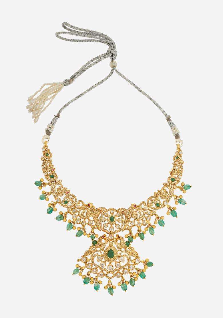 Embellished Bridal 92.5 Silver Gold-Plated Temple Necklace for Women | Traditional Temple Jewellery for Wedding & Festive Wear | Gift for Her - Indya