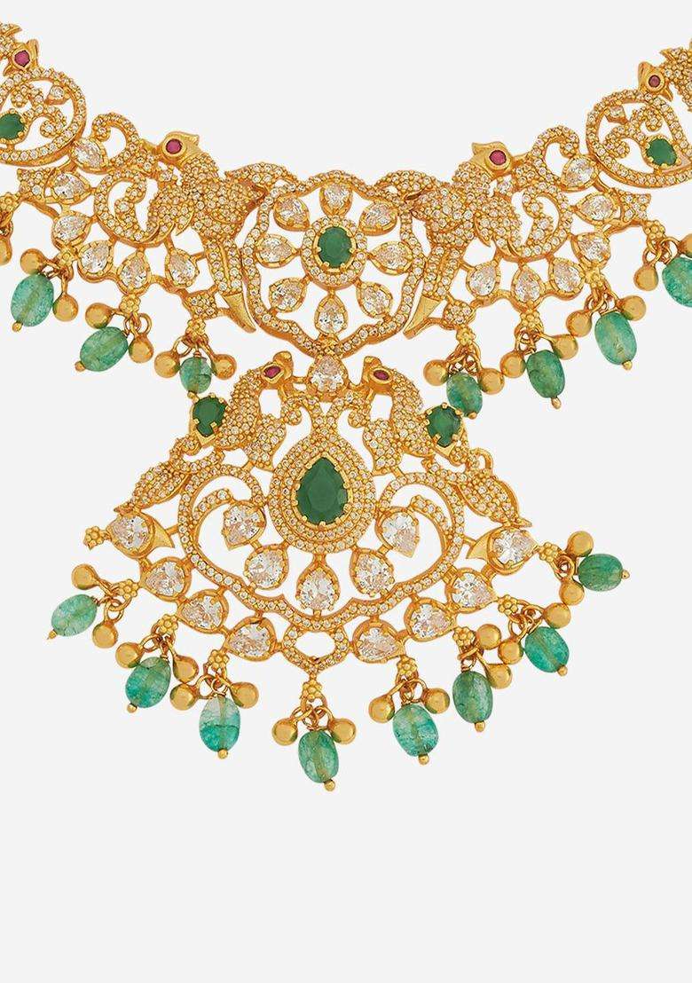 Embellished Bridal 92.5 Silver Gold-Plated Temple Necklace for Women | Traditional Temple Jewellery for Wedding & Festive Wear | Gift for Her - Indya