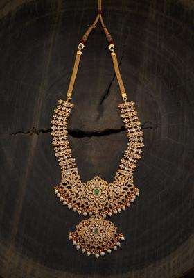 92.5 Pure Silver Gold-Plated Stone Studded Temple Necklace for Women | Traditional Temple Jewellery for Wedding & Festive Wear | Gift for Her
